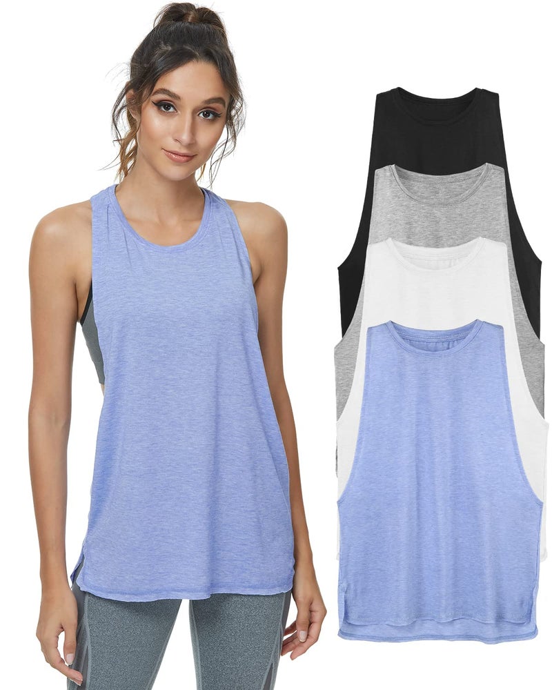 Cosy Pyro Workout Tank Tops for Women Lightweight Running Tanks Basic Gym Tops Sleeveless Athletic Yoga Shirts-4 Pack Black/Light Gray/White/Blue Small - Image 1